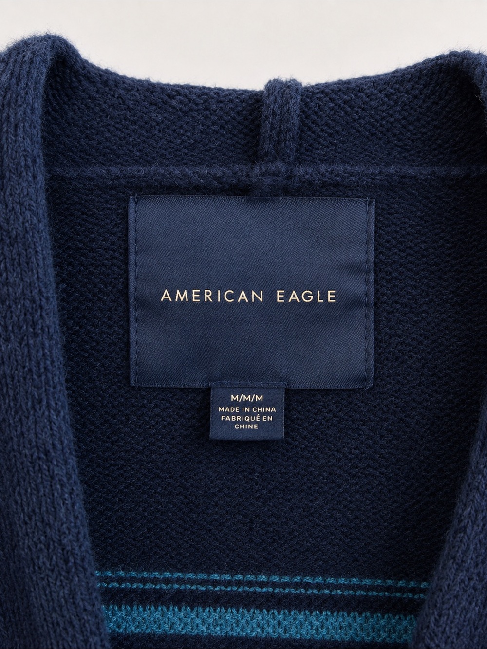 American Eagle Navajo Southwestern Hooded Knit Sweater Navy Blue Cotton Medium - Picture 3 of 5